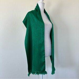 Vintage Specialty House Green Paisley Fringe 100% Silk Scarf